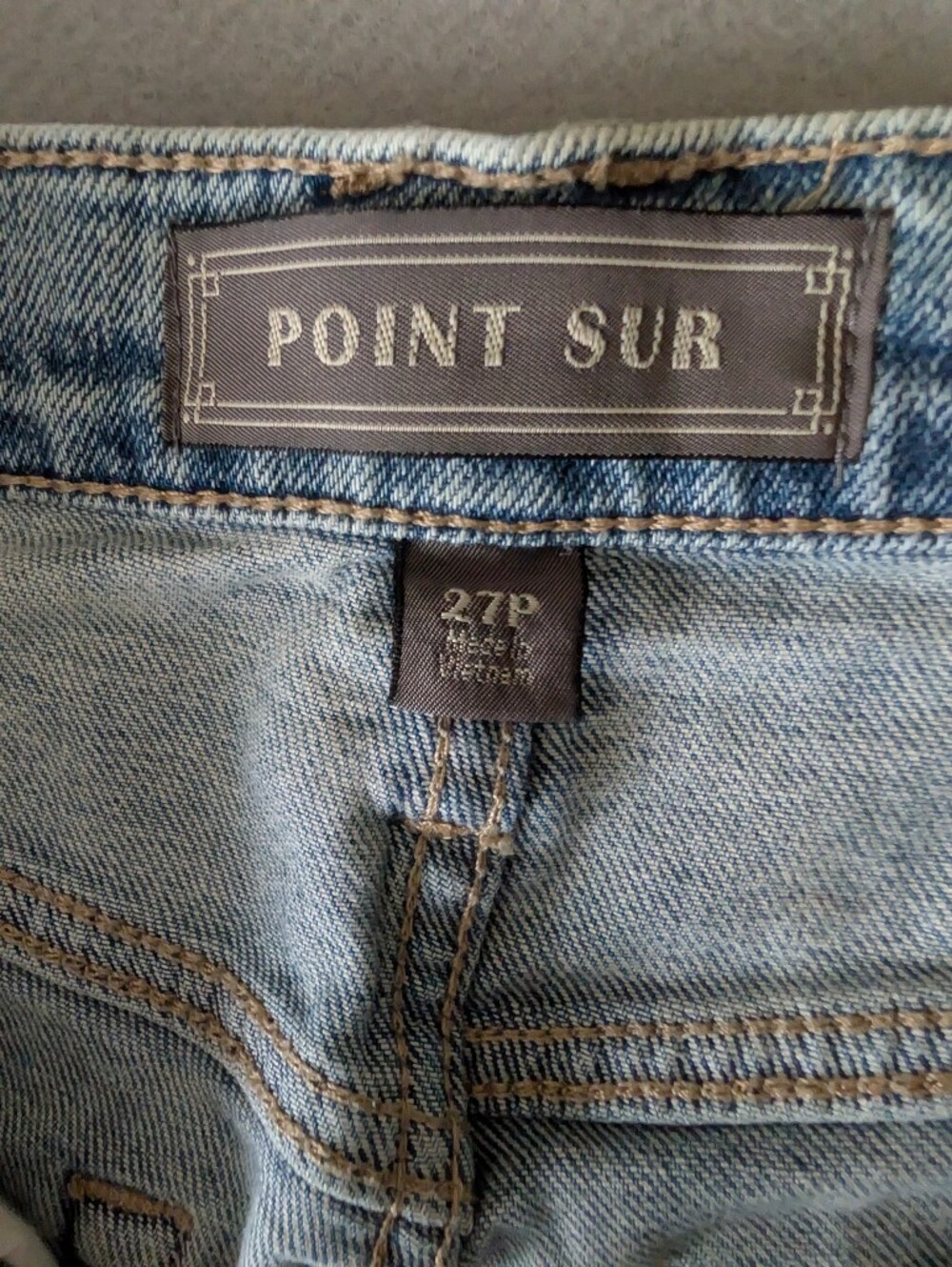 Point Sur High Rise Distressed Patches Light Wash Slim Boy Women's Jeans Sz 27P image 9